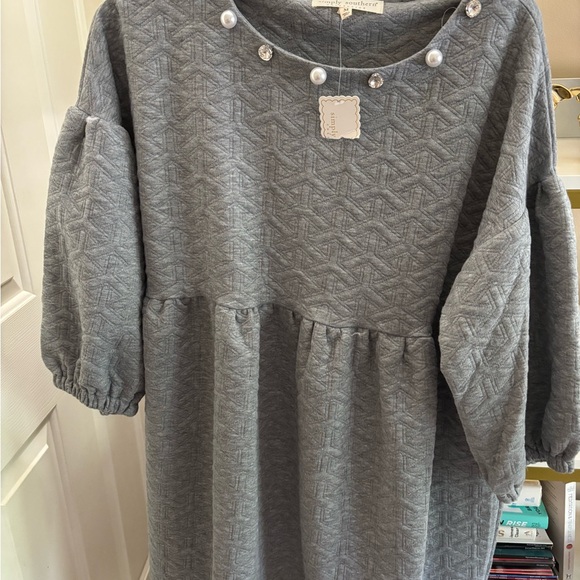 Simply Southern Gray Dress with Pearl Accents - Picture 1 of 3